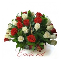 Trandafiri Albi-Roșii în Coș