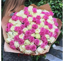 Buchet din Trandafiri Albi_Roz